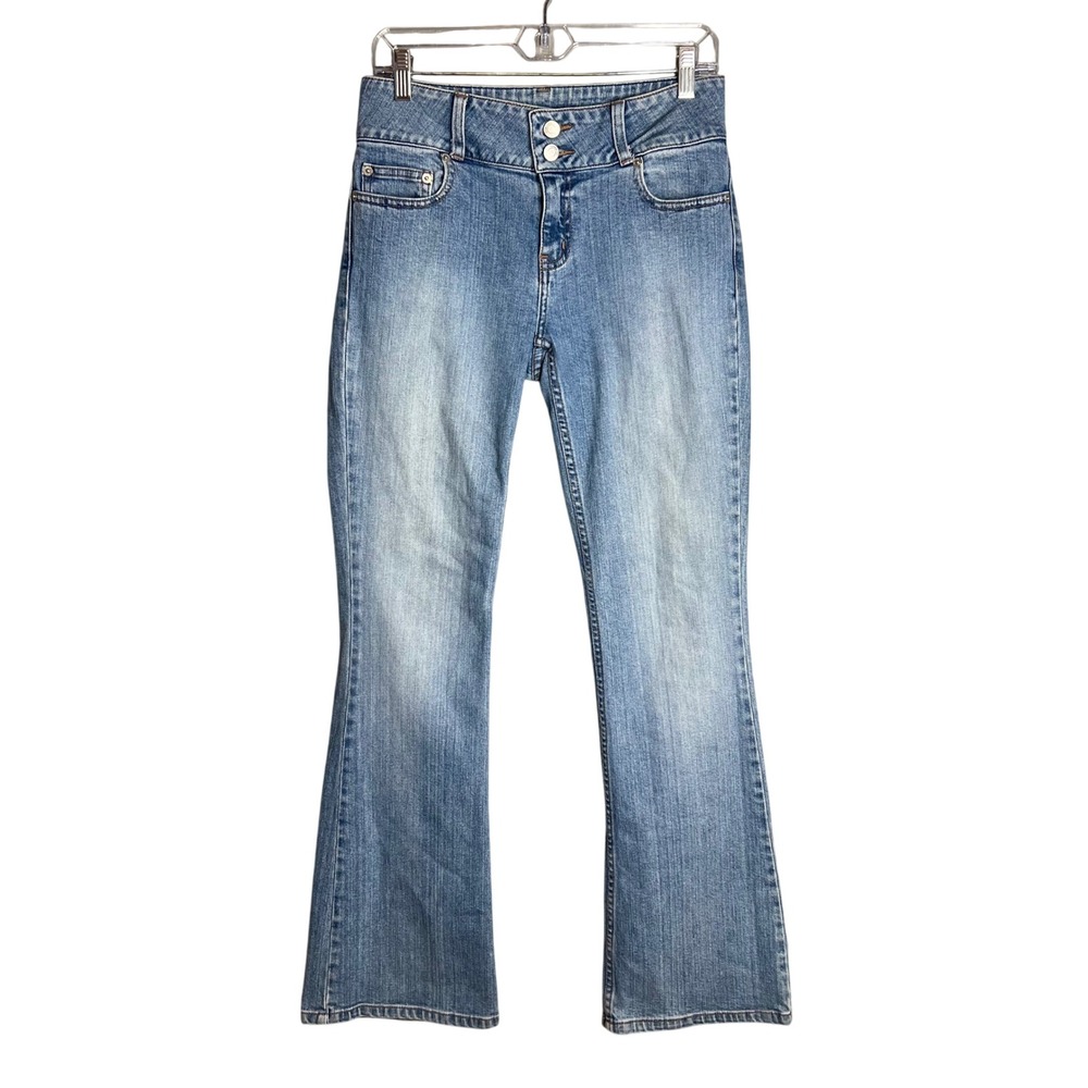 London Jean Flare Leg Jeans Sz 4 Y2K Stretch Boho Hippie Festival Light Wash